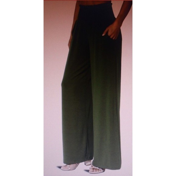 TheMogan High Rise Smocked Elastic Waistband Pull Up Wide Leg Lounge Pants Sz 3X - Picture 3 of 11